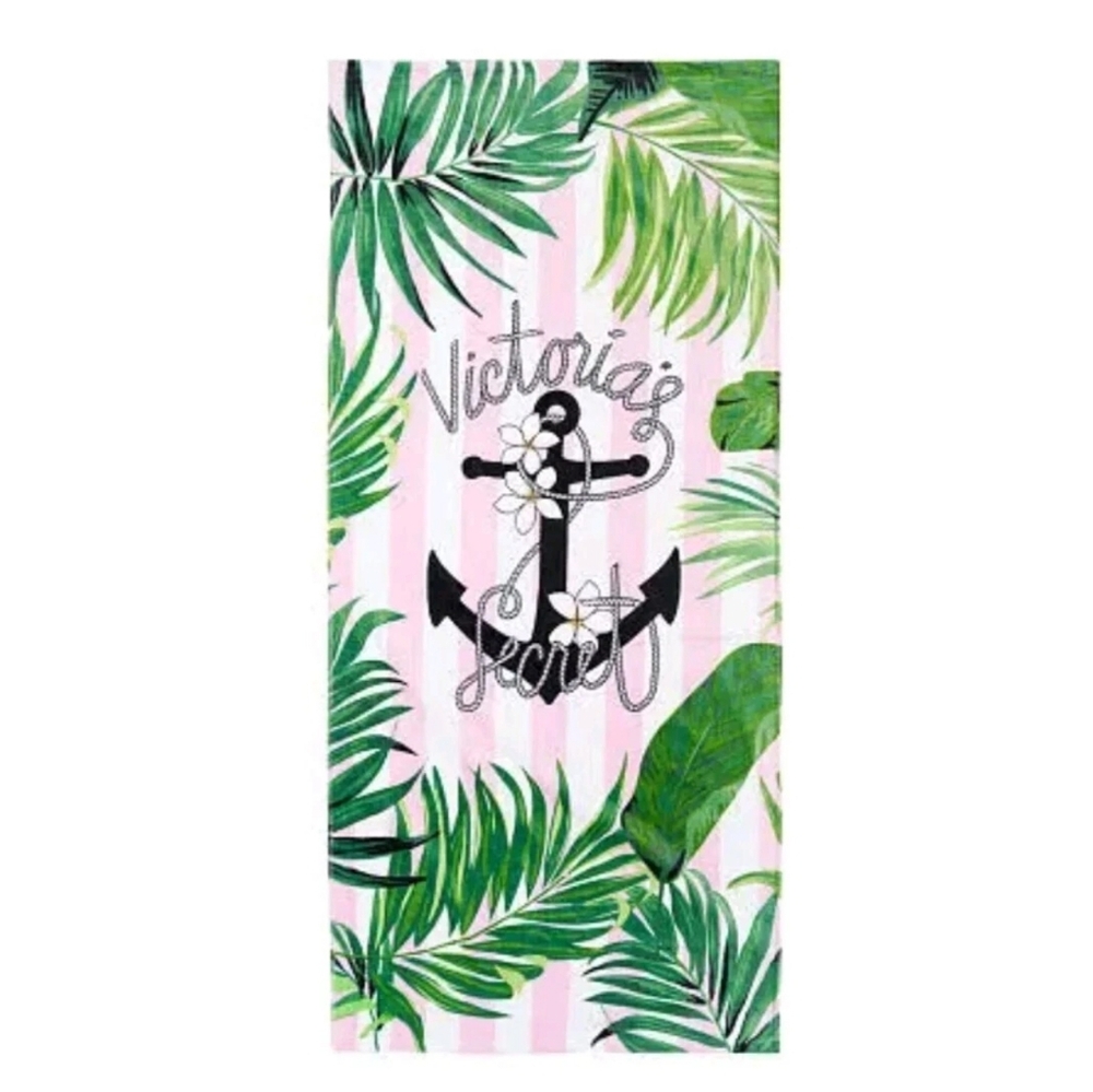 Victorias Secret Tropical Paradise Palm Anchor Pink beach towel RARE 30x64 NWT